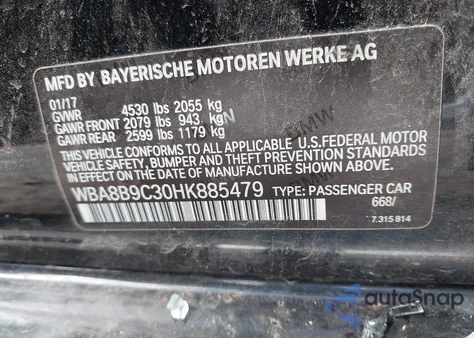 2017 BMW 330I from USA, damaged, VIN WBA8B9C30HK885479